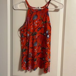 red floral tank, open back
